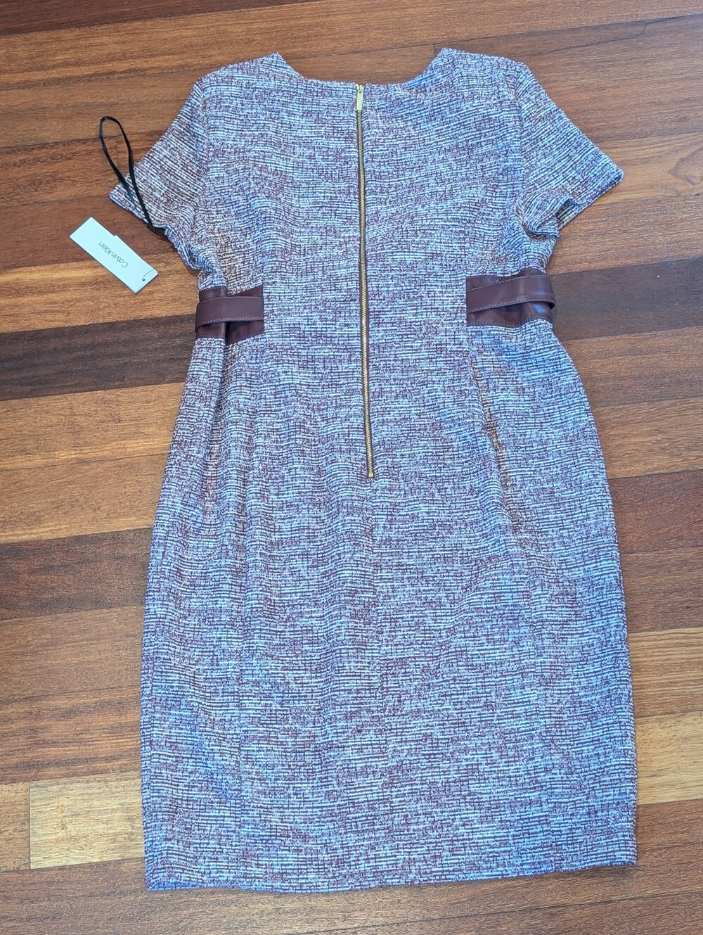 Calvin Klein Purple Tweed Sheath Dress with Waist Tie - Picture 7 of 7